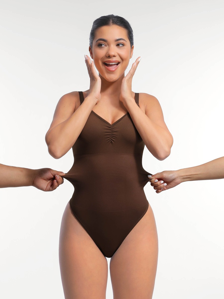 Wholesale Seamless Built-in Bra Waist and Tummy Control Thong Bodysuit