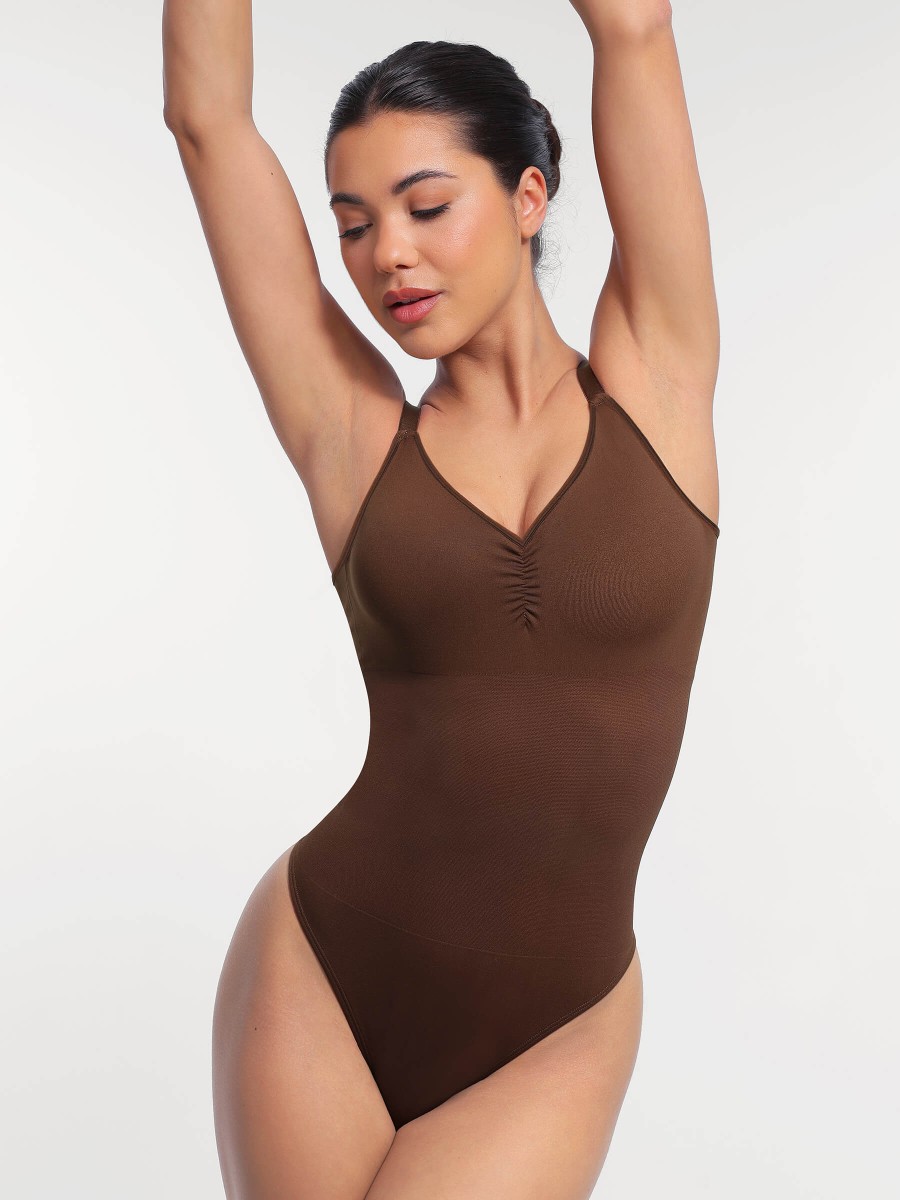 Wholesale Seamless Built-in Bra Waist and Tummy Control Thong Bodysuit