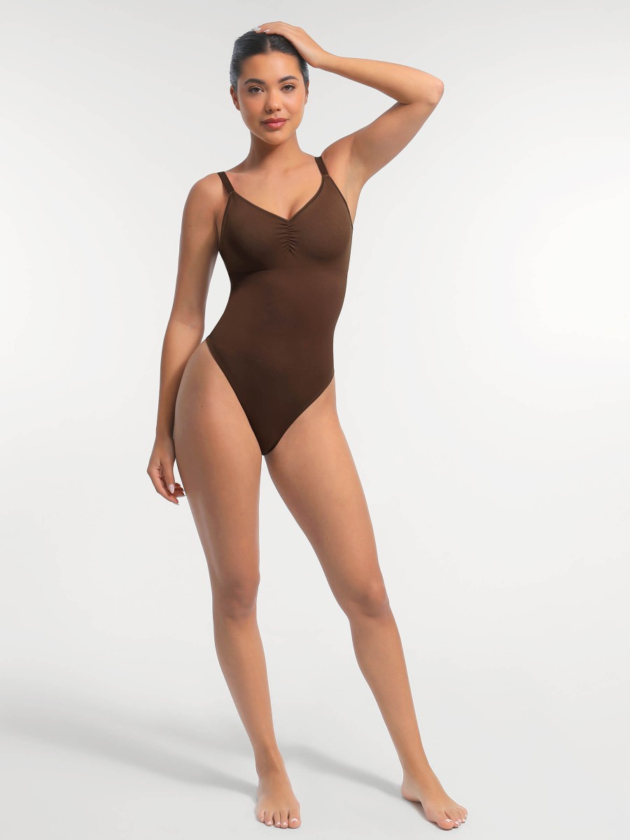 Wholesale Seamless Built-in Bra Waist and Tummy Control Thong Bodysuit