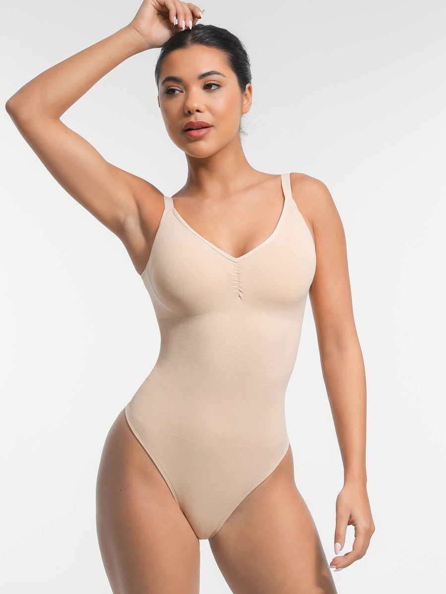 Built-in Bra Waist and Tummy Control Thong Bodysuit