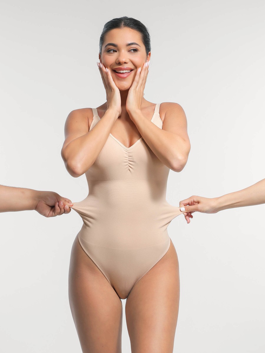 Built-in Bra Waist and Tummy Control Thong Bodysuit