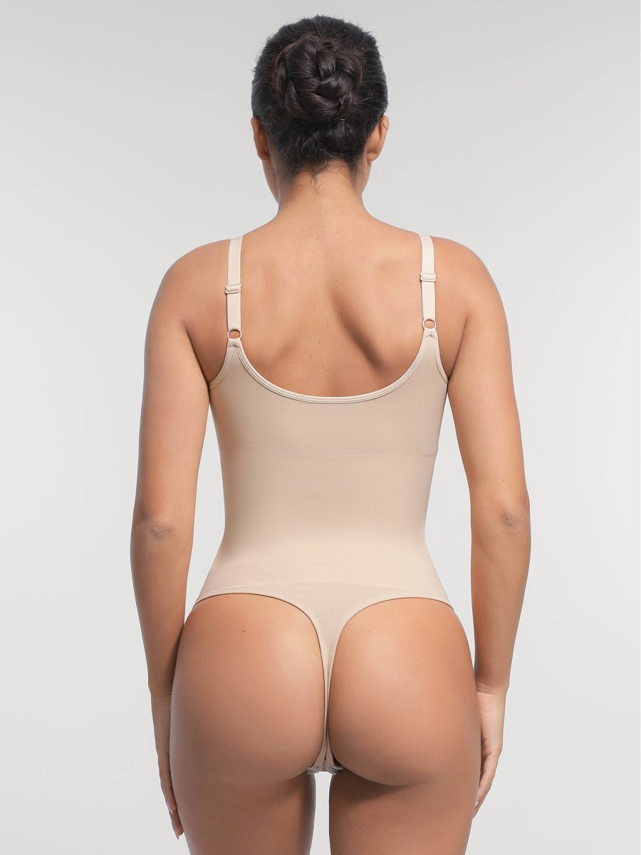Built-in Bra Waist and Tummy Control Thong Bodysuit