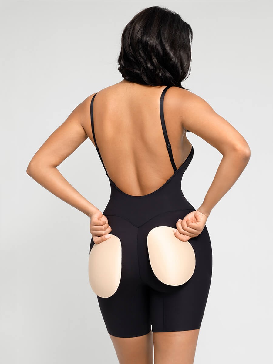 Low-cut Back Body Shaper with Built-in Removable Buttocks