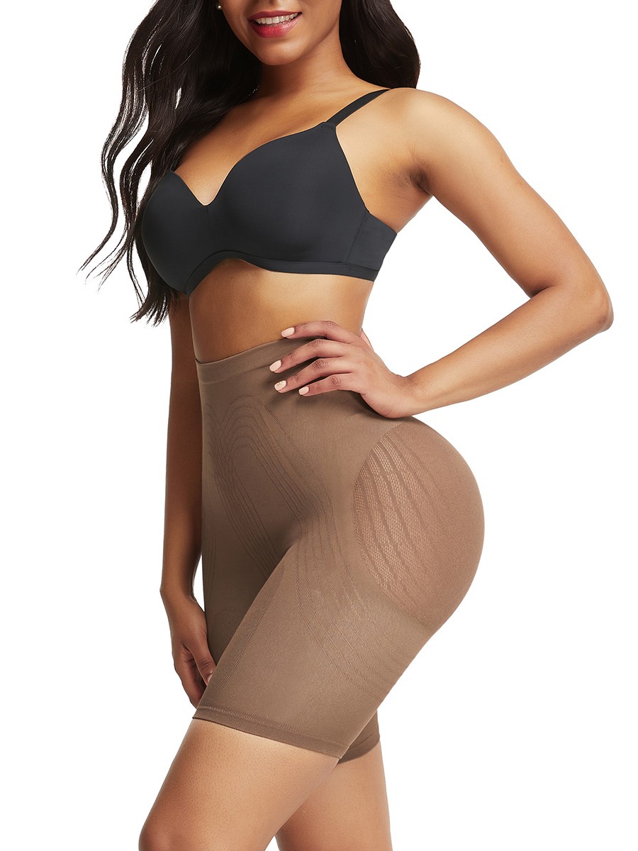 Light Coffee Color Seamless Shapewear Shorts Mesh Solid Color
