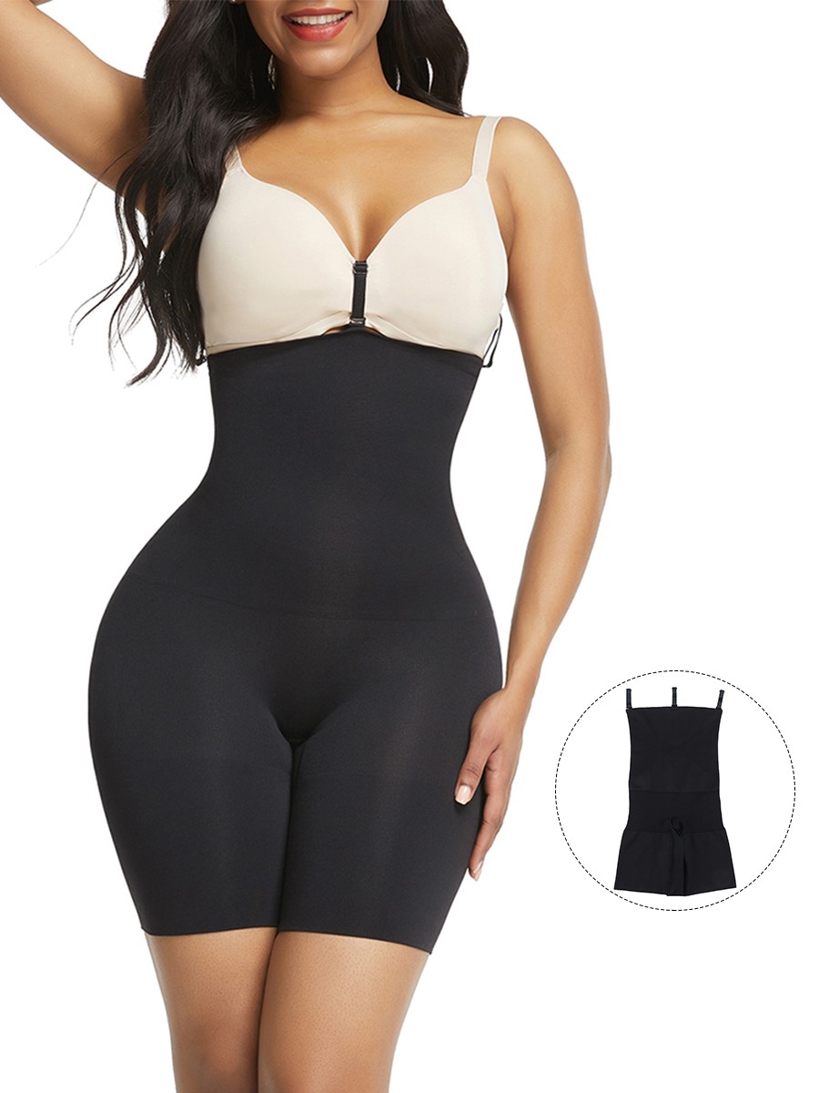 Black Three Buckles Seamless High Waist Shapewear Tummy Training