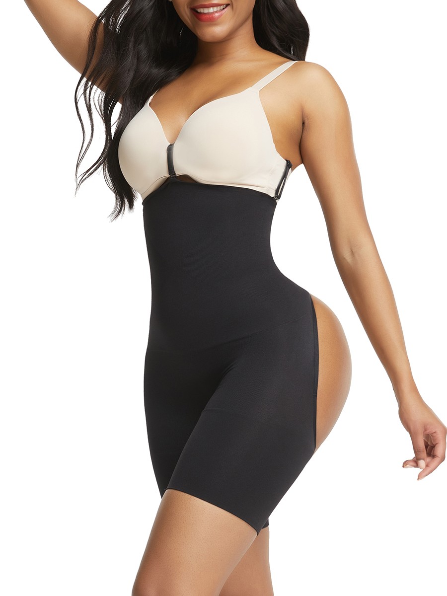Black Seamless Bottom Lift Shapewear Hollow Out Solid Color