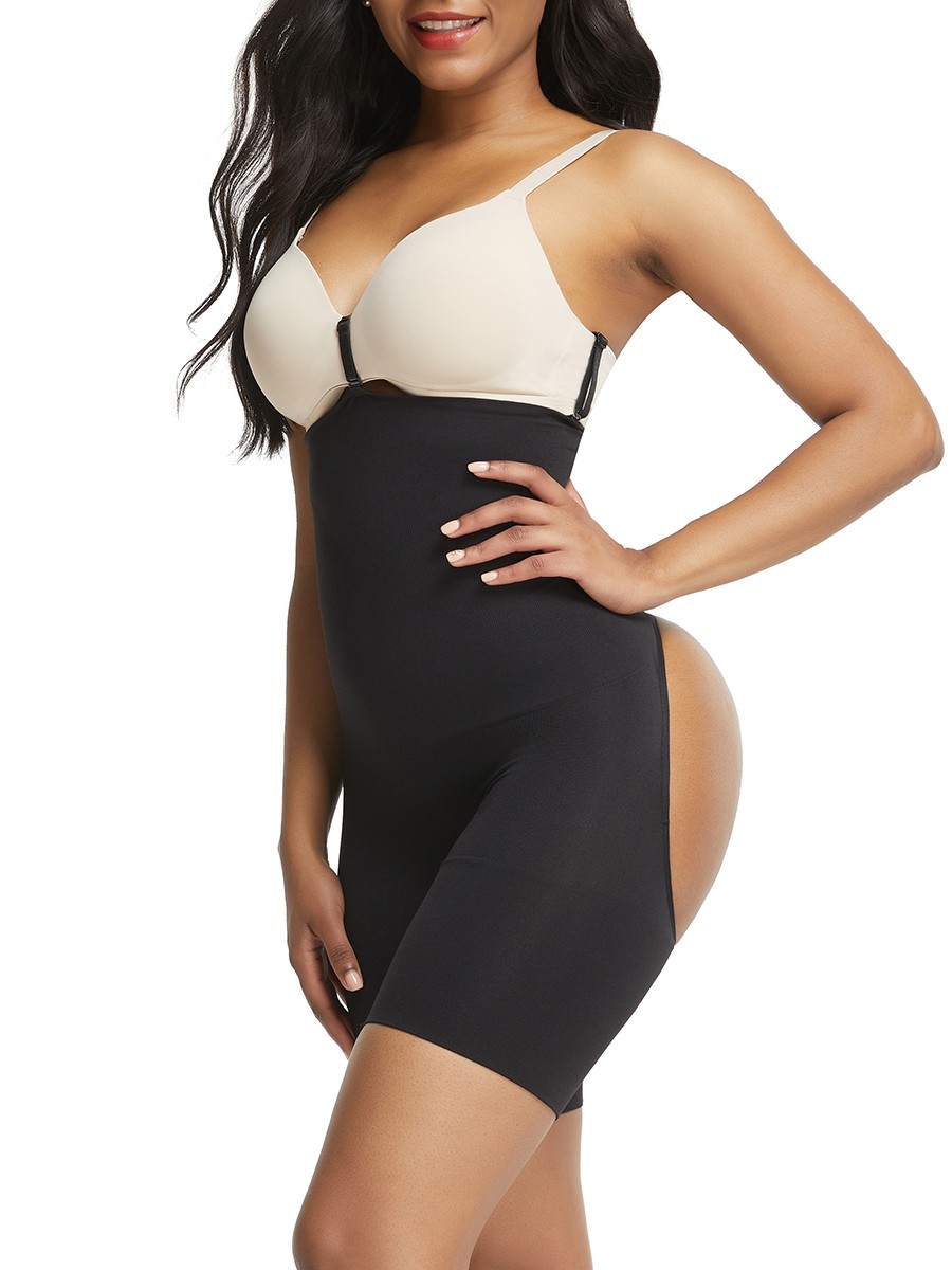 Black Seamless Bottom Lift Shapewear Hollow Out Solid Color