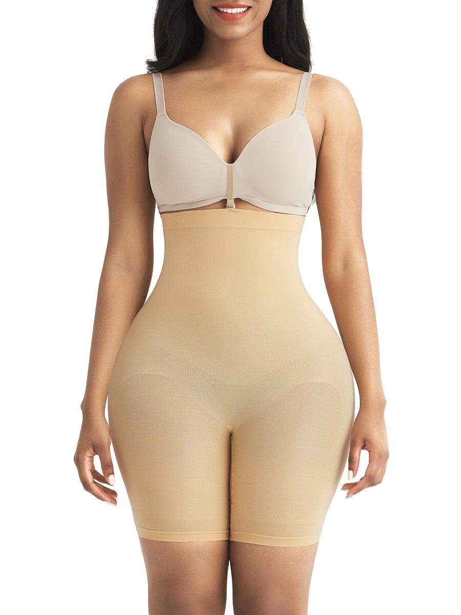 Apricot Seamless Shapewear Shorts With Buckle Tummy Control High Rise