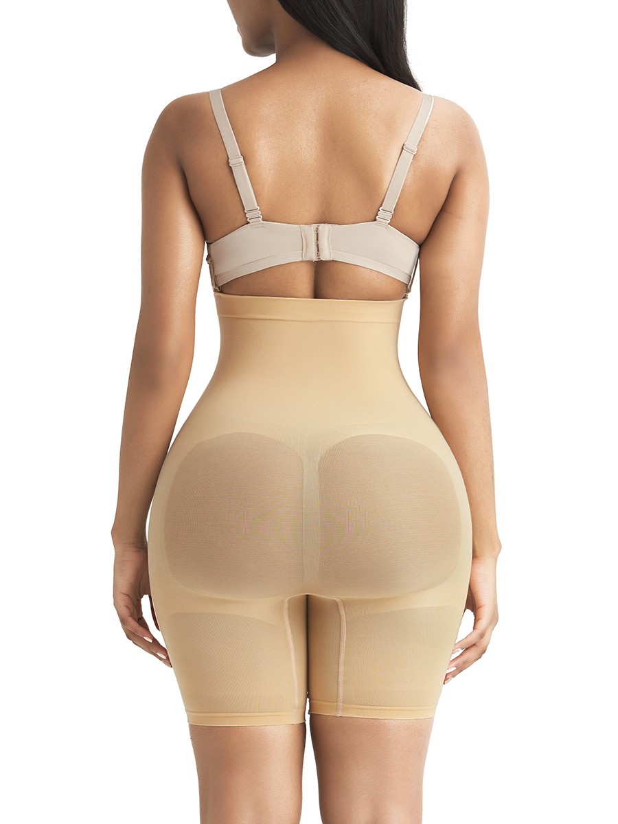 Apricot Seamless Shapewear Shorts With Buckle Tummy Control High Rise