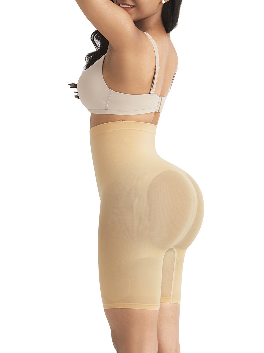 Apricot Seamless Shapewear Shorts With Buckle Tummy Control High Rise