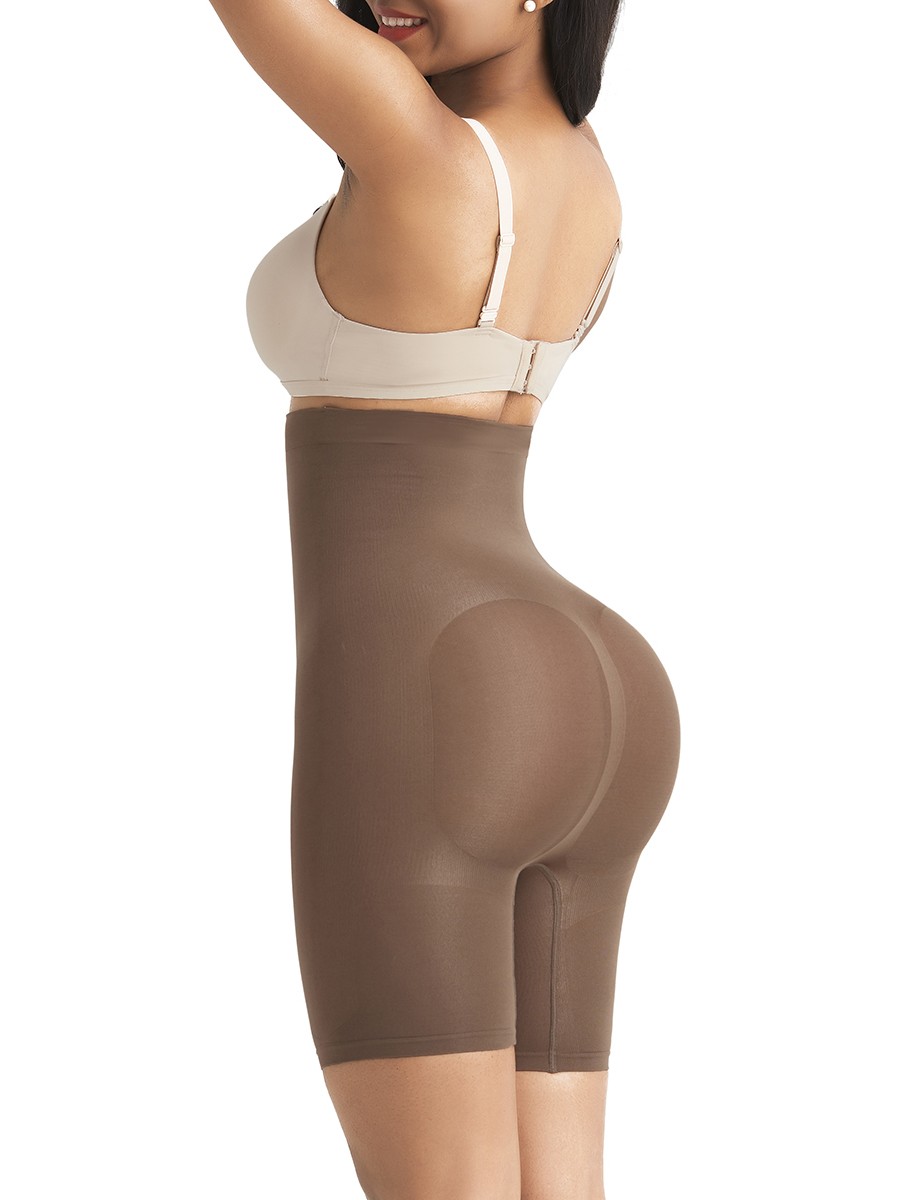 Brown Butt Enhance Seamless Shaper Shorts High Waist High Elasticity