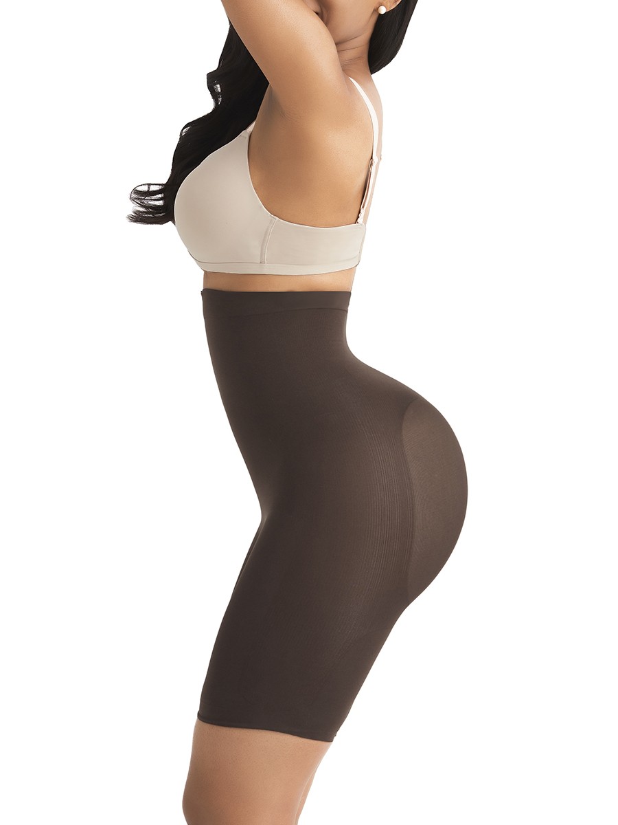 Dark Brown Seamless Buckle Shapewear Shorts Plus Size Compression