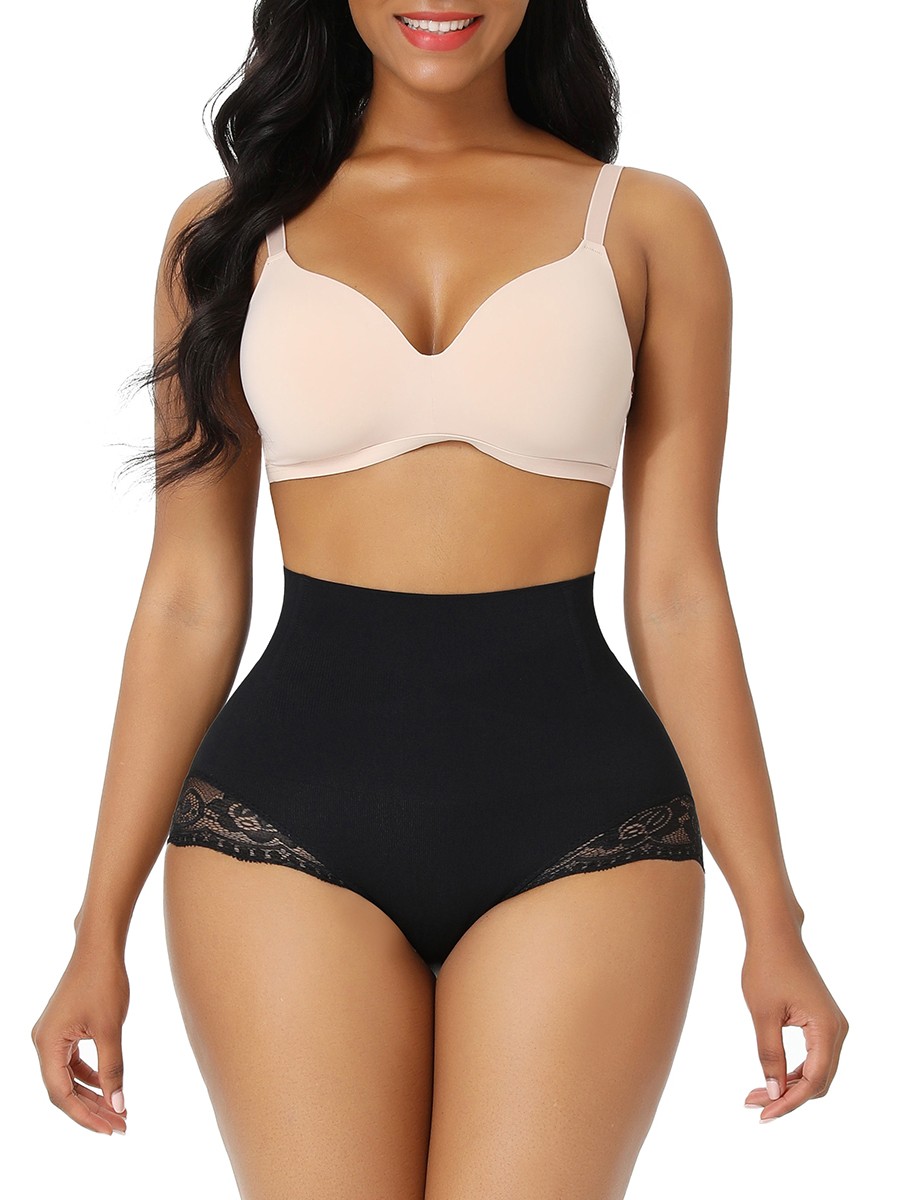 Black Seamless Plus Size Butt Lifter Lace Trim Body Trimmer