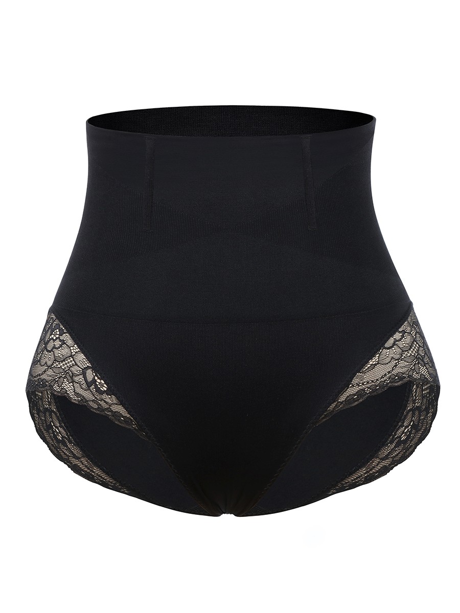 Black Seamless Plus Size Butt Lifter Lace Trim Body Trimmer