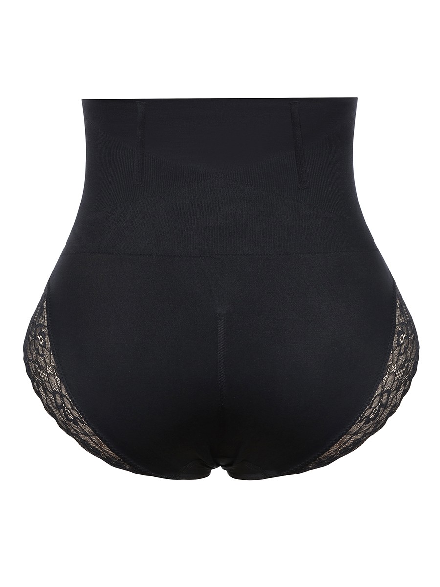 Black Seamless Plus Size Butt Lifter Lace Trim Body Trimmer