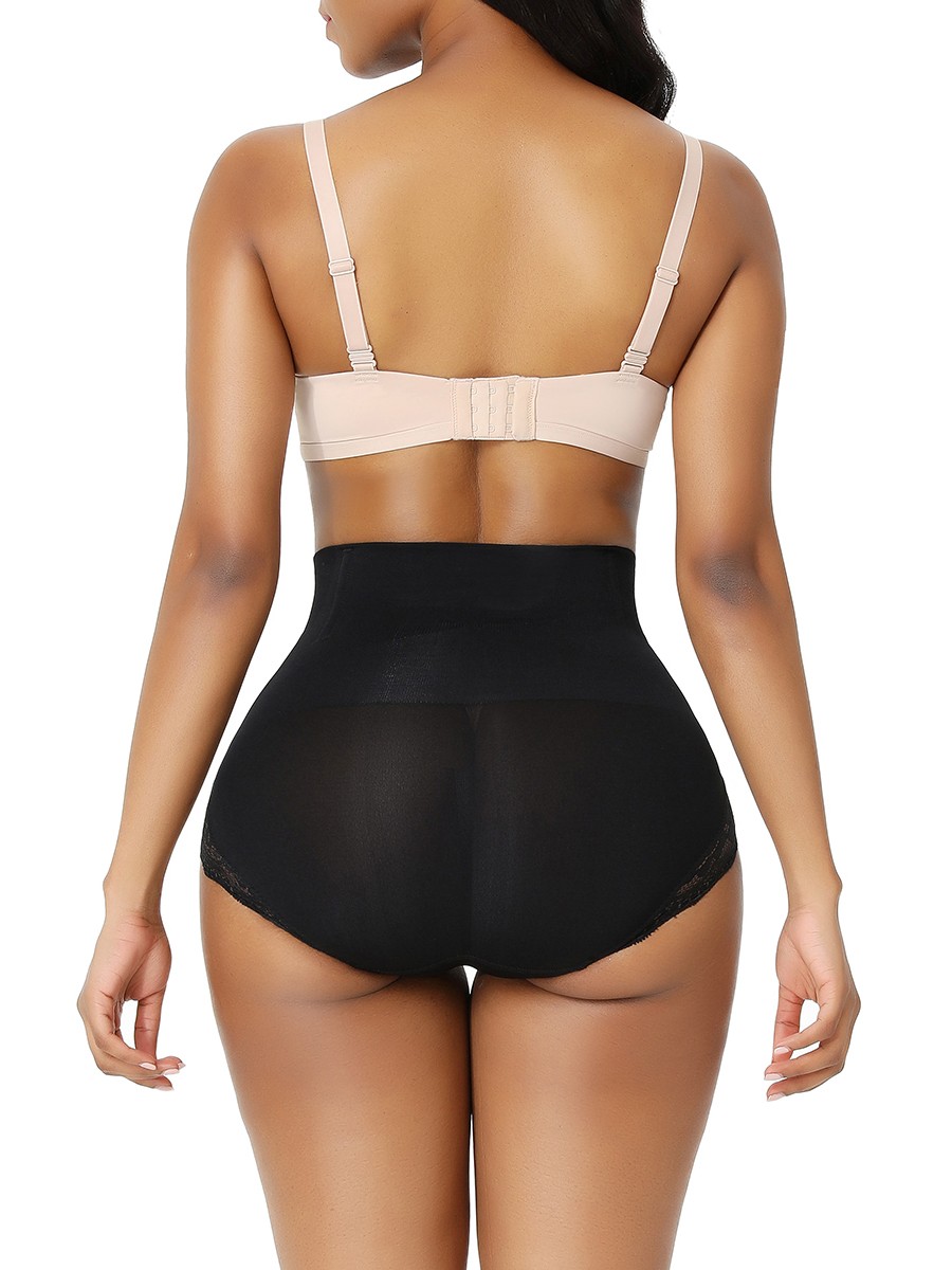 Black Seamless Plus Size Butt Lifter Lace Trim Body Trimmer