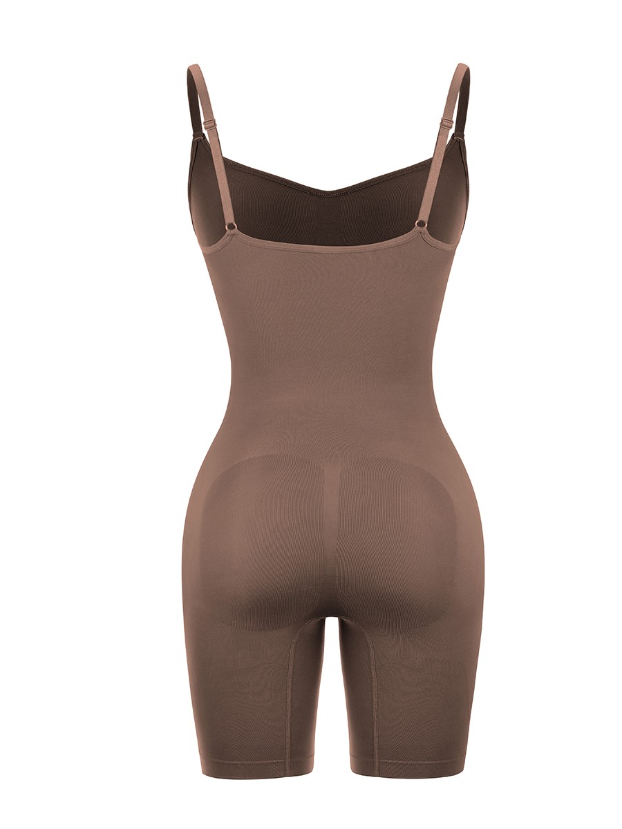 Coffee Color Body Shaper Overlap Gusset Solid Color Fat Burning