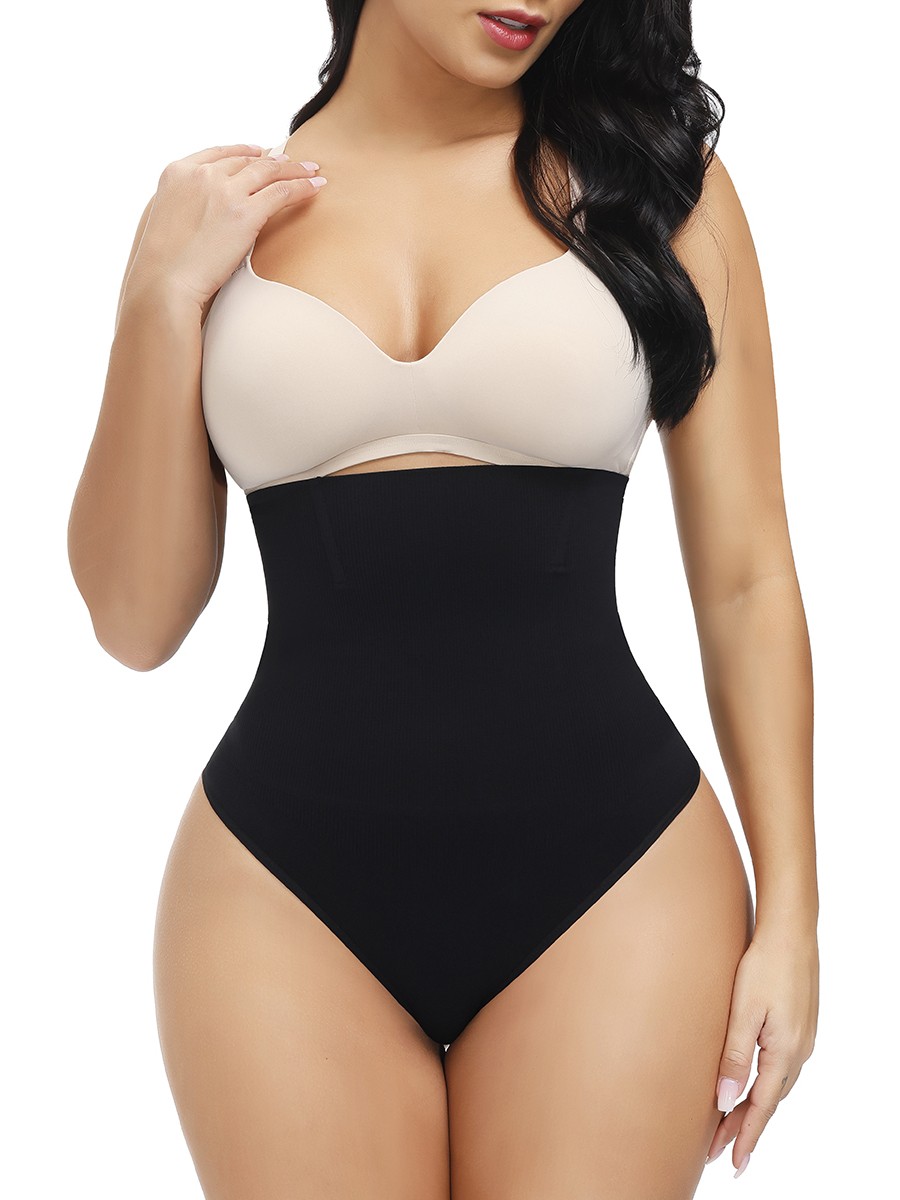 Black Seamless Body Shaper Thong 4 Steel Bones Curve-Creating
