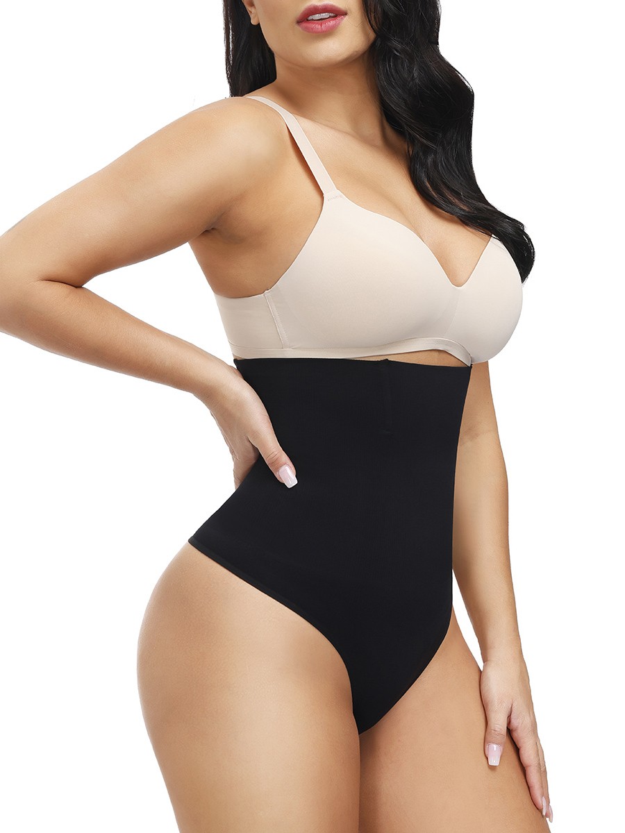 Black Seamless Body Shaper Thong 4 Steel Bones Curve-Creating