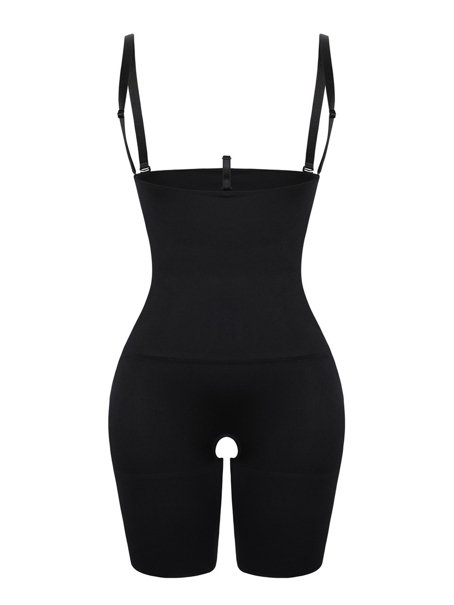 Black Seamless Shapewear Shorts Adjustable Straps Slimming Belly