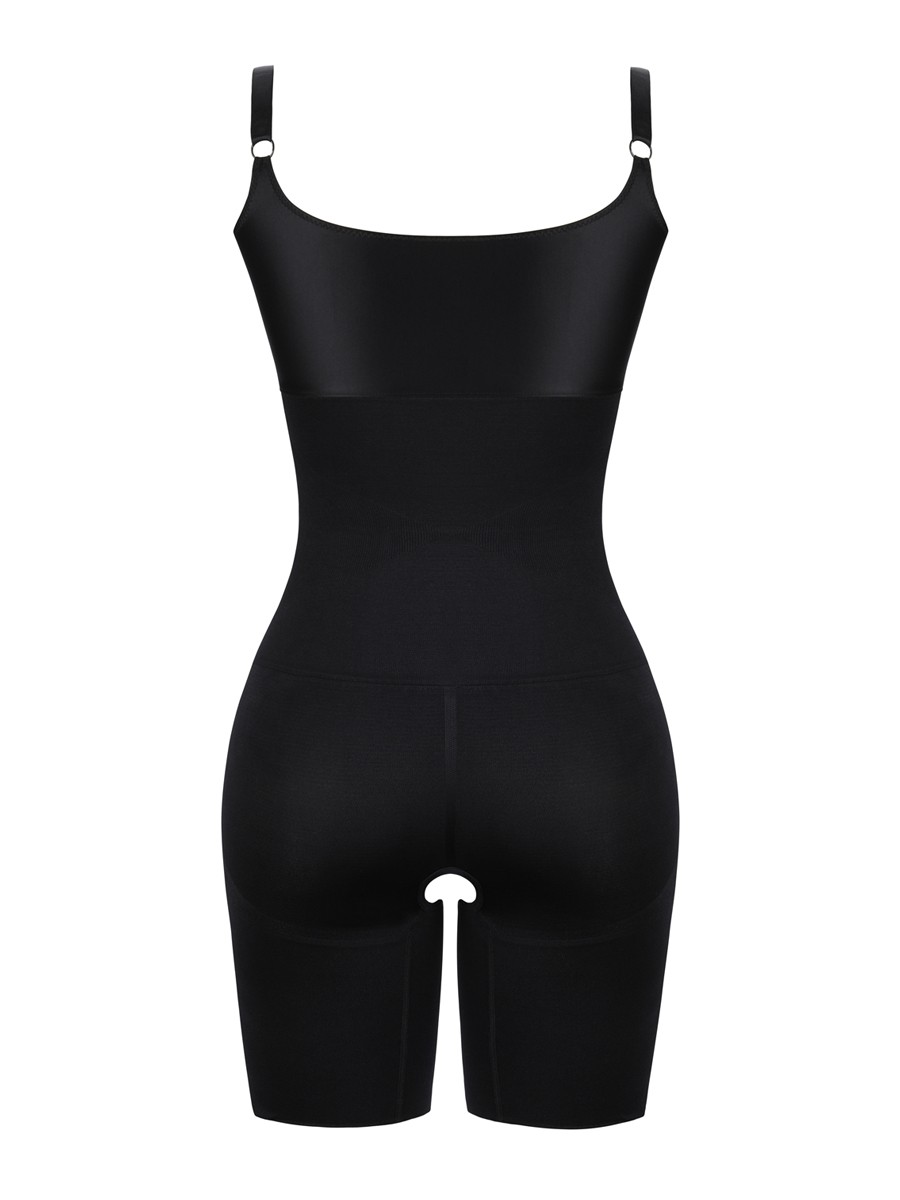 Black Open Gusset Seamless Shapewear Bodysuit High Impact
