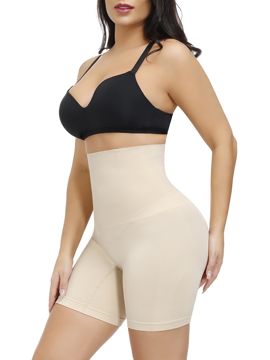 Skin Color High Rise Butt Lifter Solid Color Seamless Waist Control