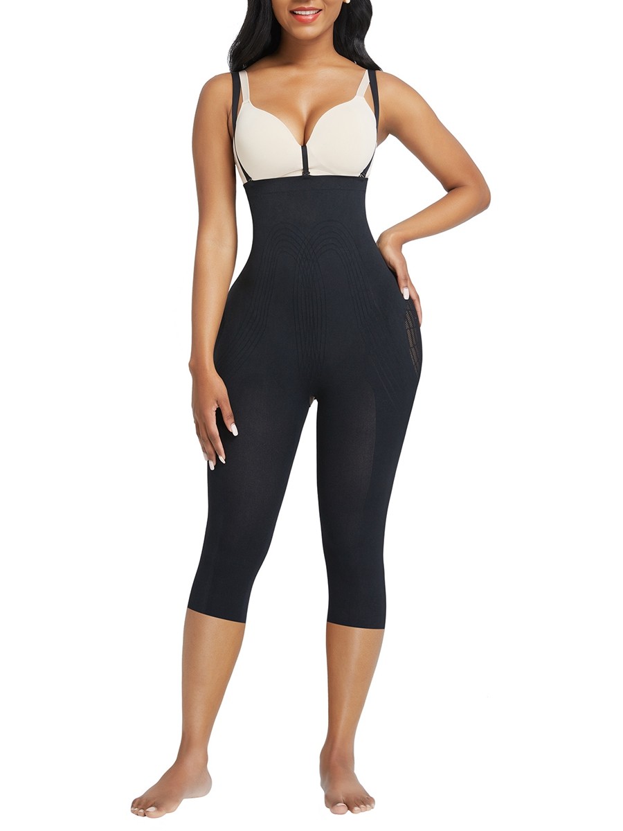Black Plus Size Full Body Shaper With Open Crotch Slimming Waist
