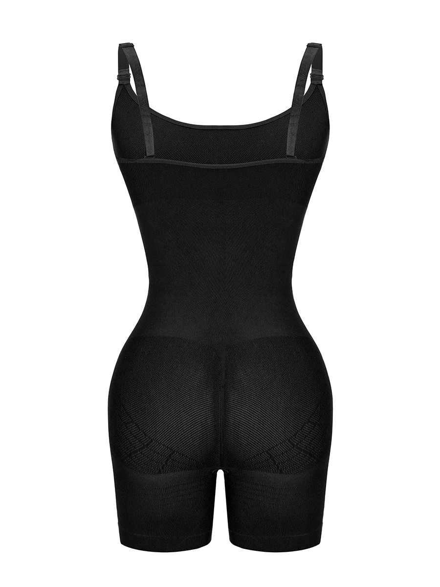 Black Open Gusset Seamless Bodysuit Shapewear Tummy Training