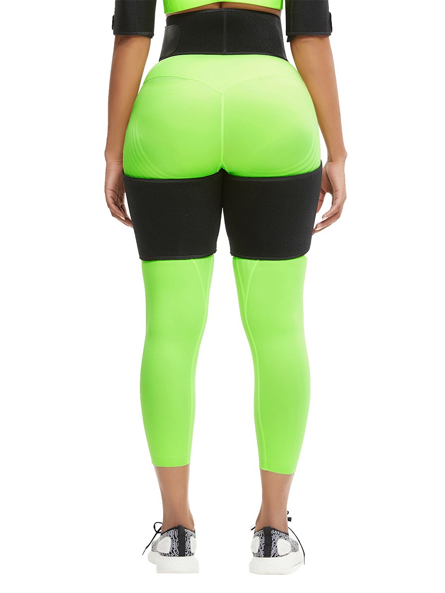 Black Neoprene Adjustable High Waist 2-In-1 Shapewear For Thigh