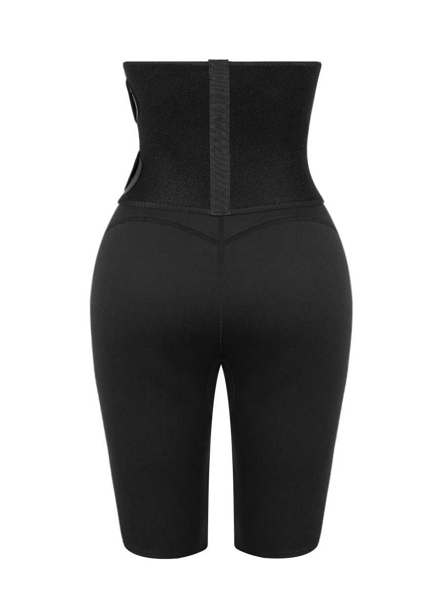 Logo Print Black Solid Color Neoprene Body Shaper Shorts High Waist