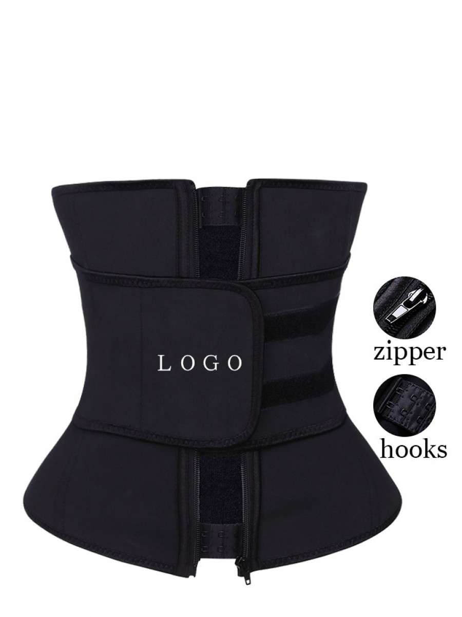 Black Zipper Hook Latex Waist Shaper Queen Size Smooth Abdomen
