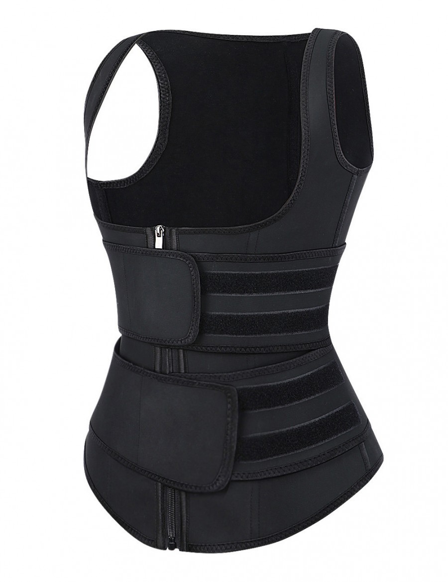Black Latex Double Belts Waist Trainer Vest Waist Control