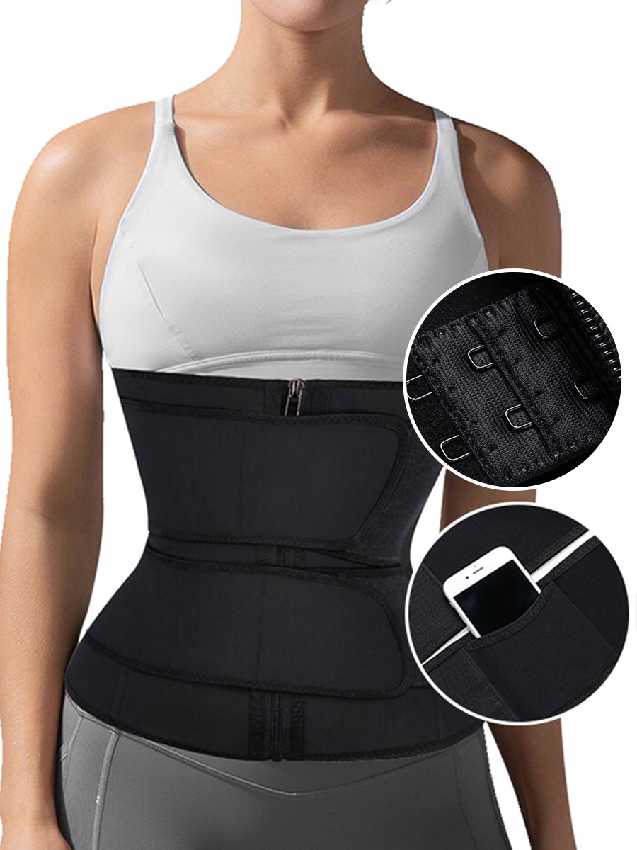 Plus Size Latex Double Belt Black Waist Trainer 7 Steel Bones Slimming Waist