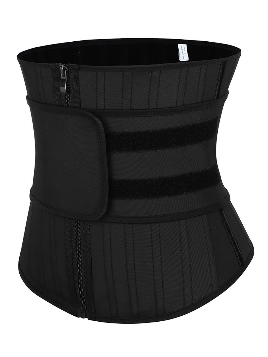 Black 25 Boned Latex Waist Trainer Zip Single Belt Figure Shaping