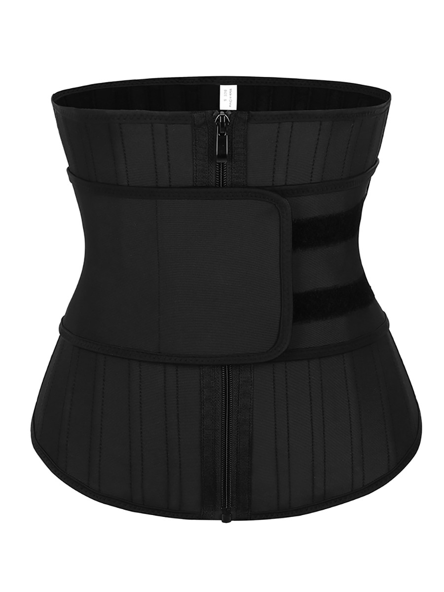 Black 25 Boned Latex Waist Trainer Zip Single Belt Figure Shaping