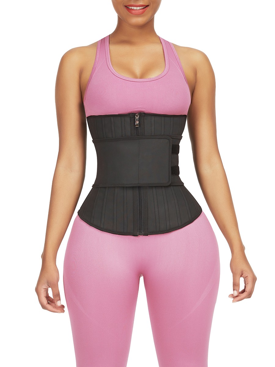 Black 25 Boned Latex Waist Trainer Zip Single Belt Figure Shaping