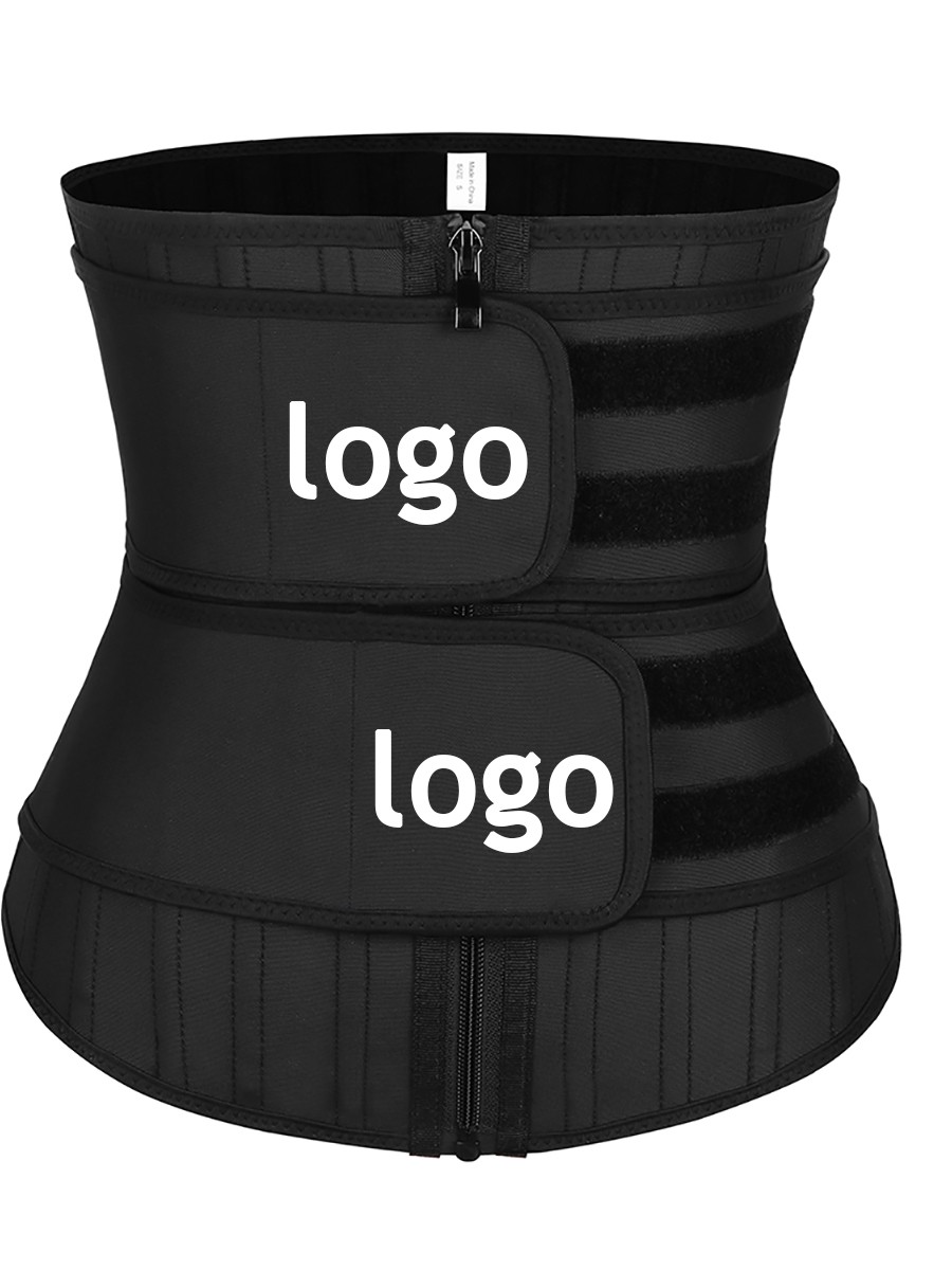 Black Latex Steel Stoned Waist Trainer Double Belt Custom Logo
