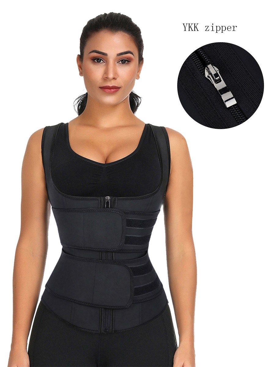 Black Latex Double Belts Waist Trainer Vest Waist Control