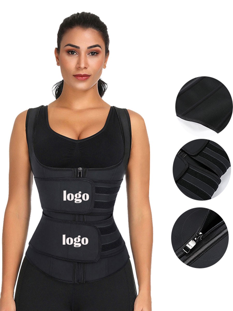 Black Latex Double Belts Waist Trainer Vest Waist Control