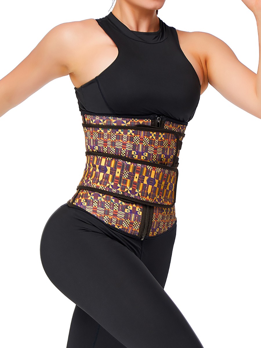 Tummy Trimmer African Print Latex Waist Trainer Double-Belt
