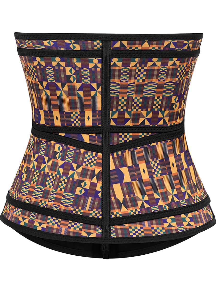 Tummy Trimmer African Print Latex Waist Trainer Double-Belt