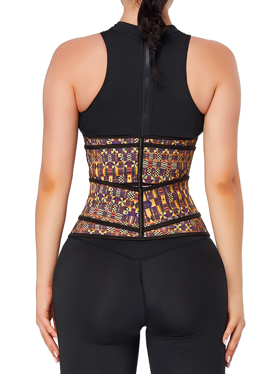 Tummy Trimmer African Print Latex Waist Trainer Double-Belt