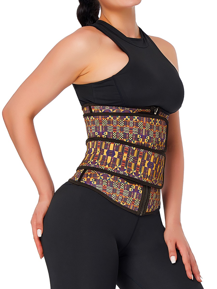 Tummy Trimmer African Print Latex Waist Trainer Double-Belt