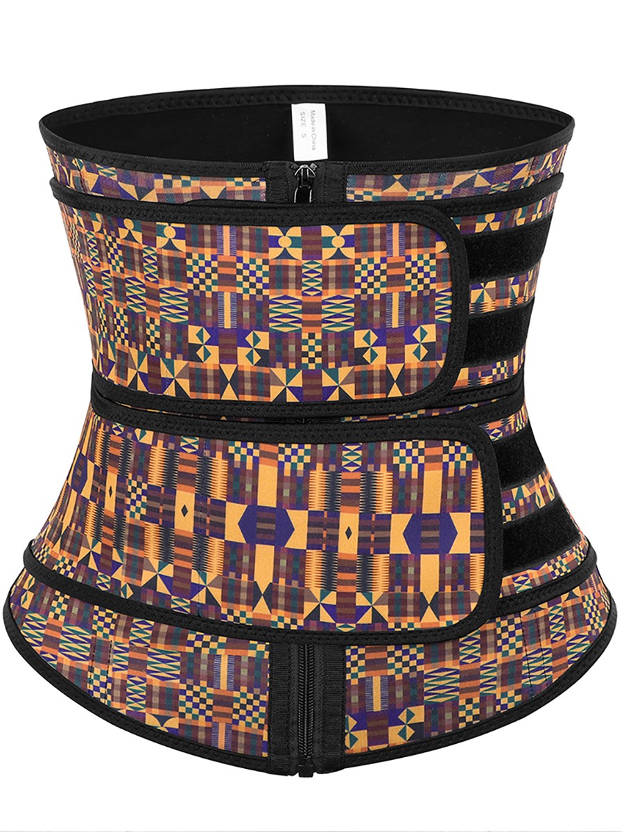 Tummy Trimmer African Print Latex Waist Trainer Double-Belt