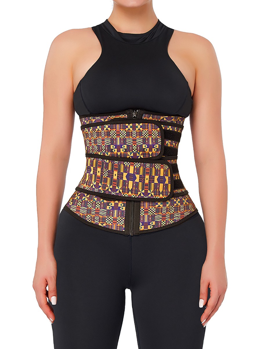 Tummy Trimmer African Print Latex Waist Trainer Double-Belt