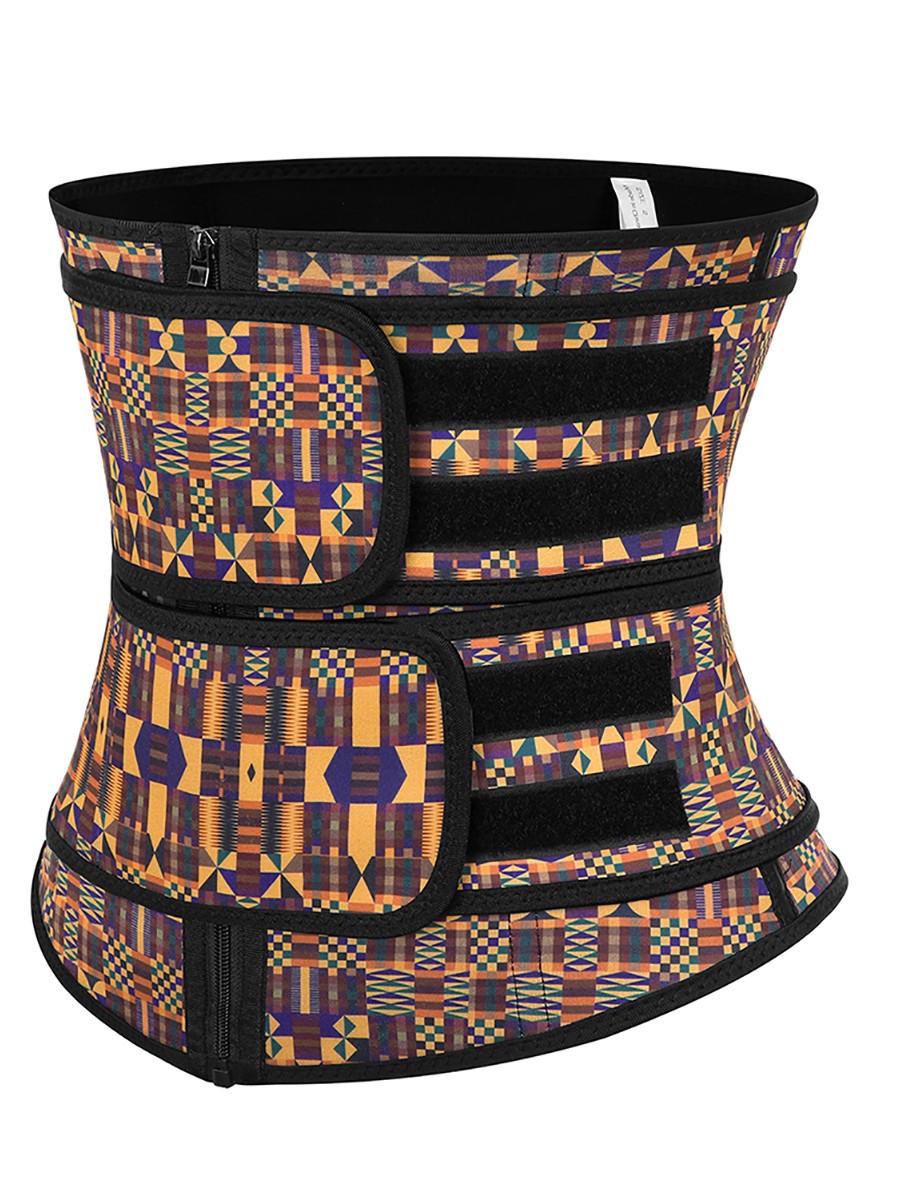 Tummy Trimmer African Print Latex Waist Trainer Double-Belt