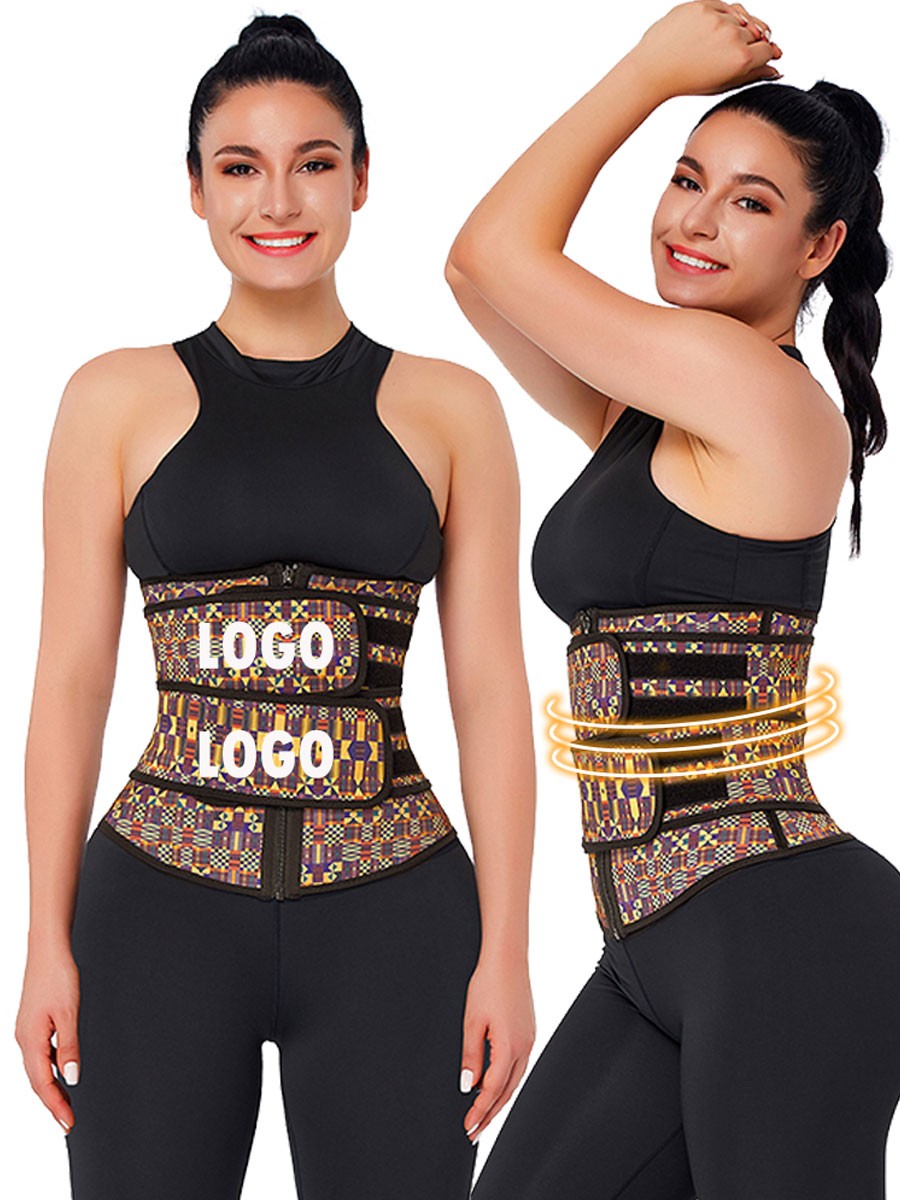 Tummy Trimmer African Print Latex Waist Trainer Double-Belt