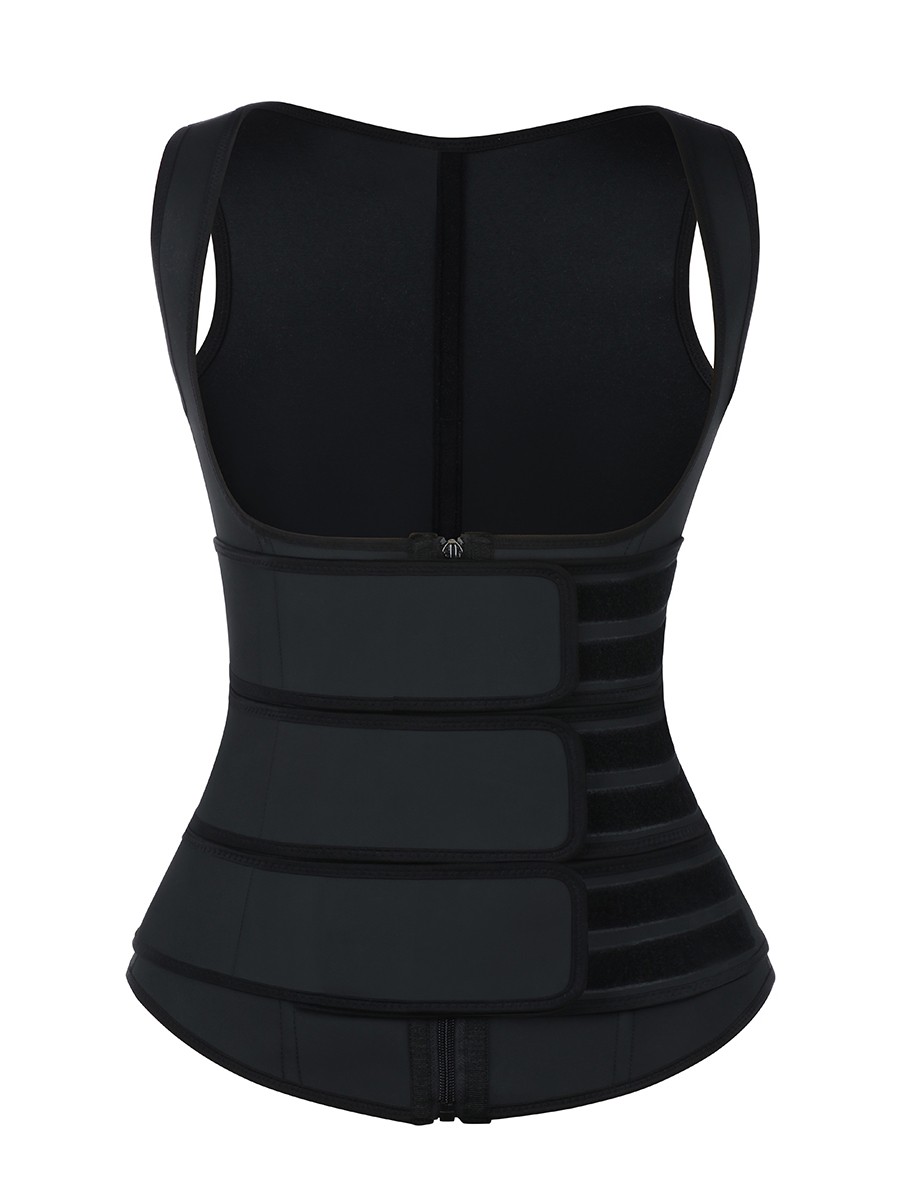 Smooth Silhouette Black Latex Waist Trainer Vest Three Belts