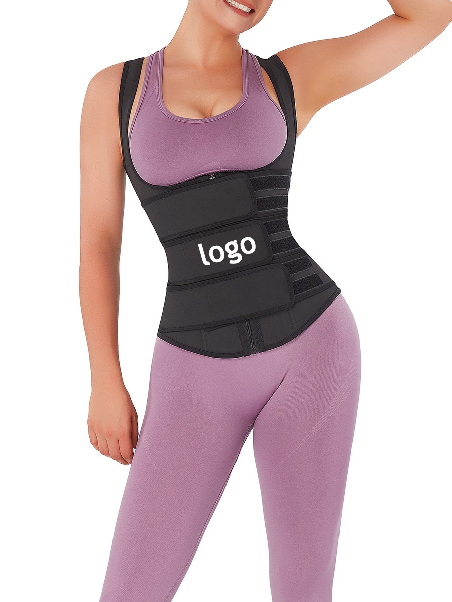 Smooth Silhouette Black Latex Waist Trainer Vest Three Belts