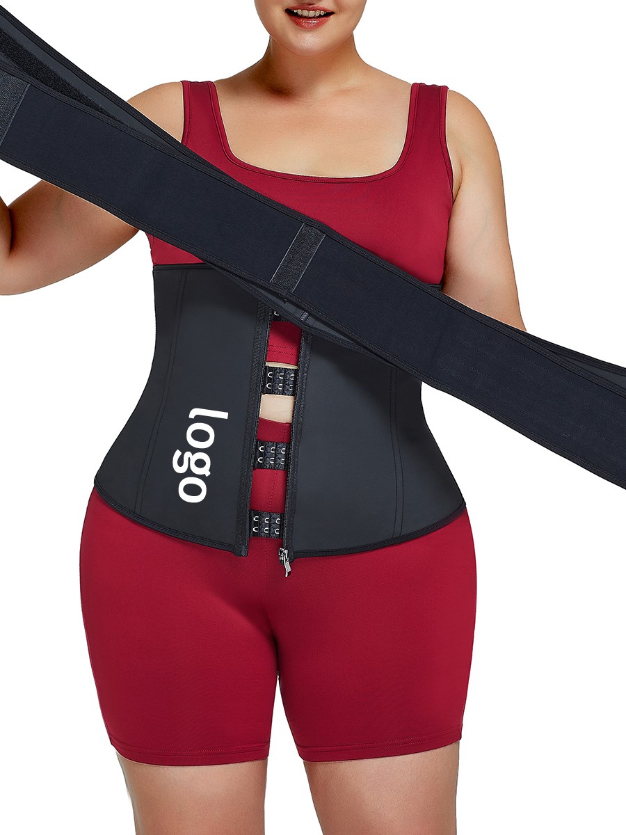 Black 7 Steel Bones Waist Trainer Double Belts Abdominal Slimmer